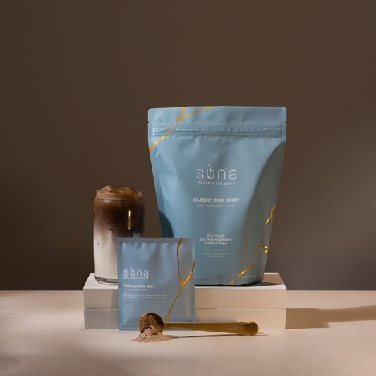 Suna Earl Grey tea latte – black tea infused with bergamot and 20g protein per serving