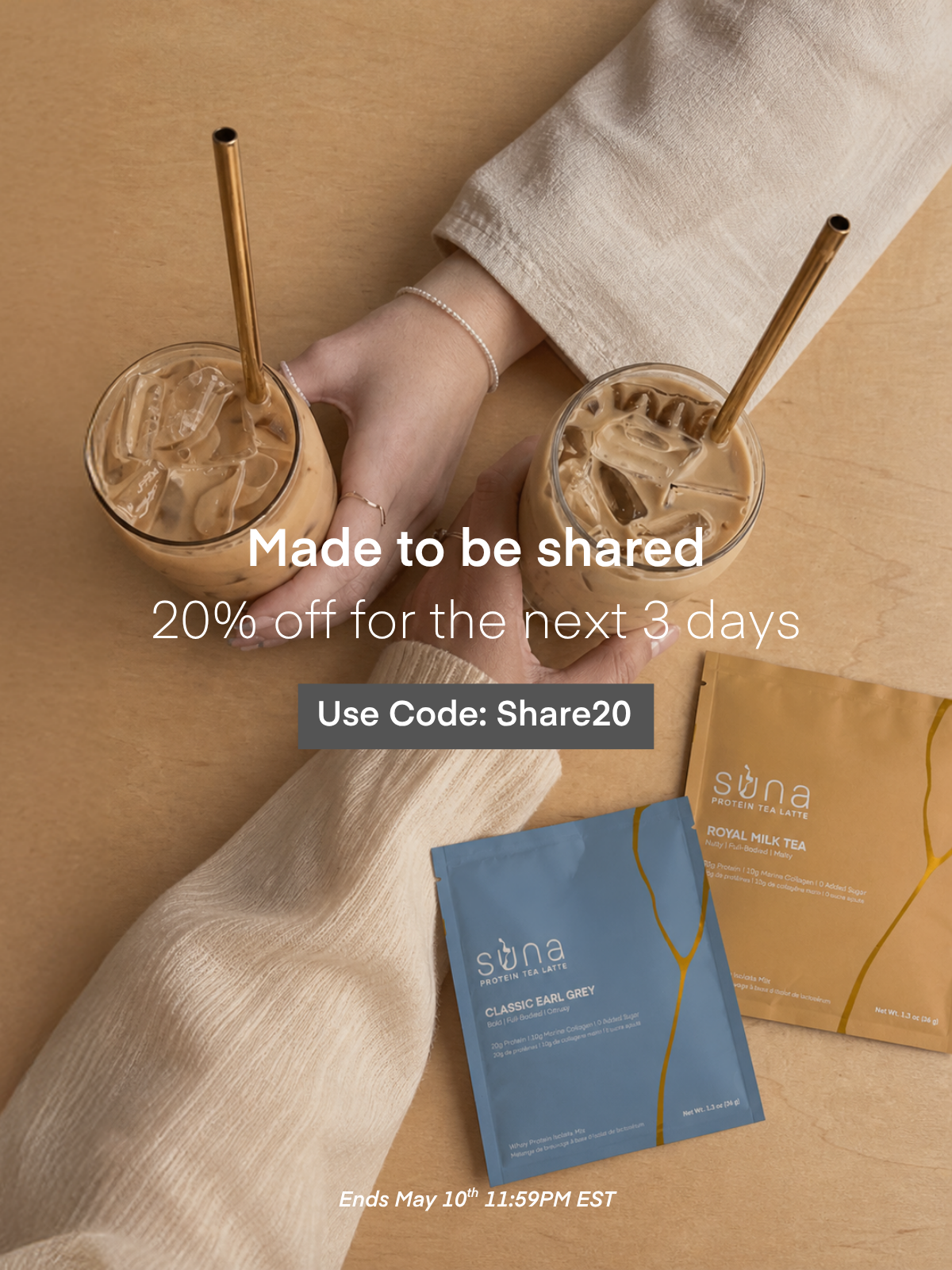 Suna protein tea latte boosted with Marine Collagen